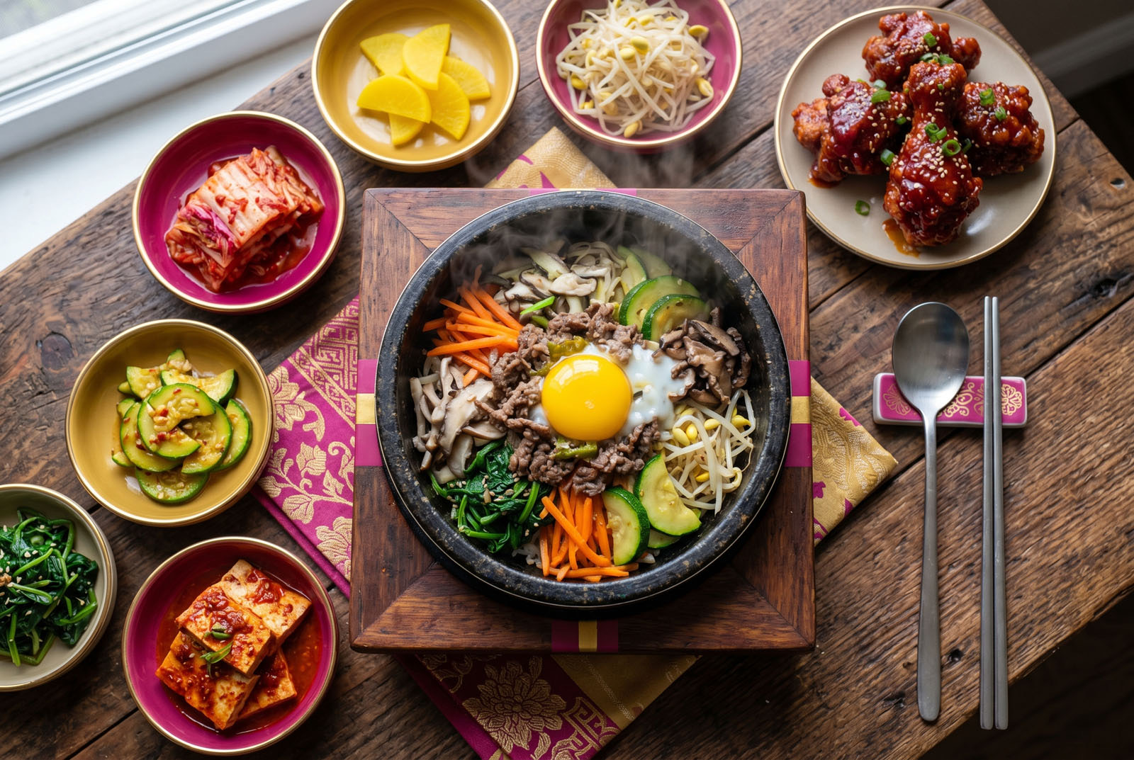 Dolsot bibimbap with banchan